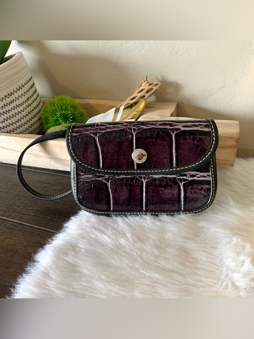 Dooney & Boutke Nile collection plum croc embossed wristlet